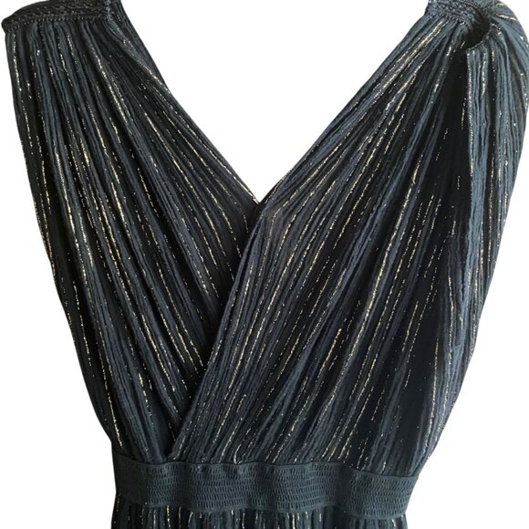 Vintage black and gold metallic Goddess sun dress, cotton, gauzy, long - Picture 8 of 15